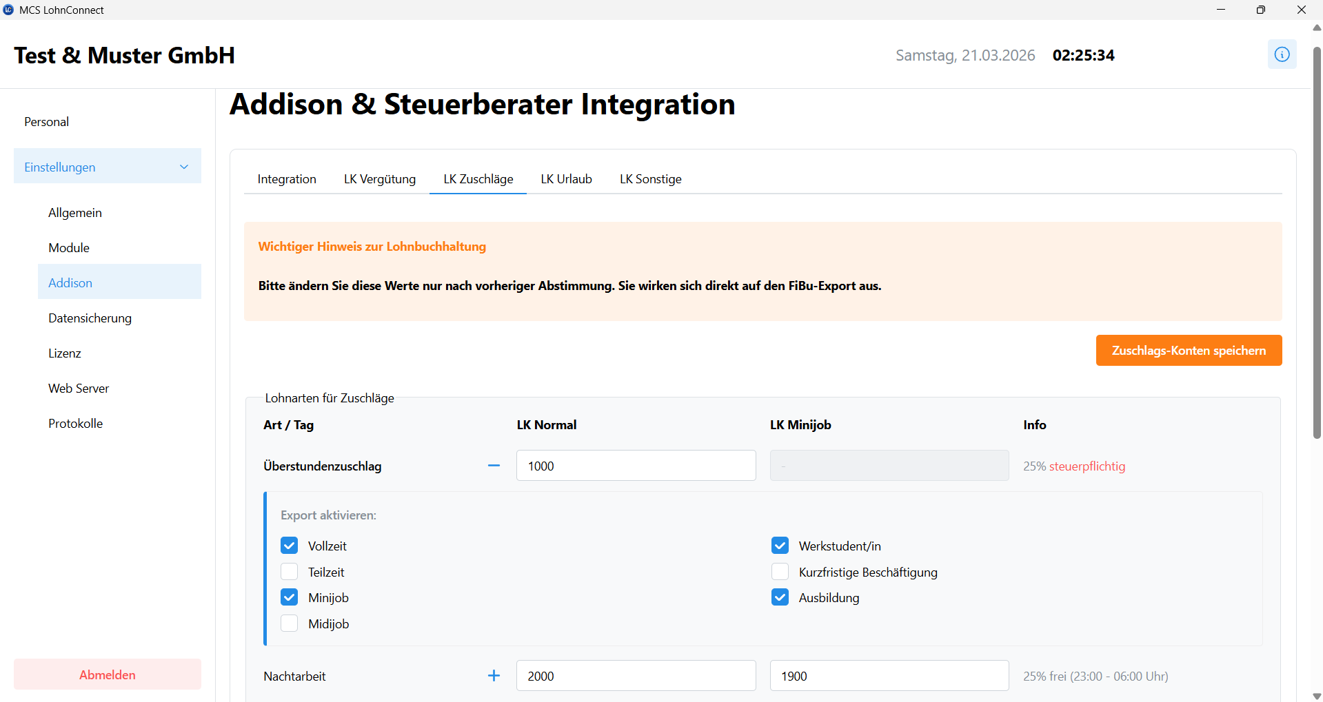 ADDISON und Steuerberater Integration mit Zuschlagskonten